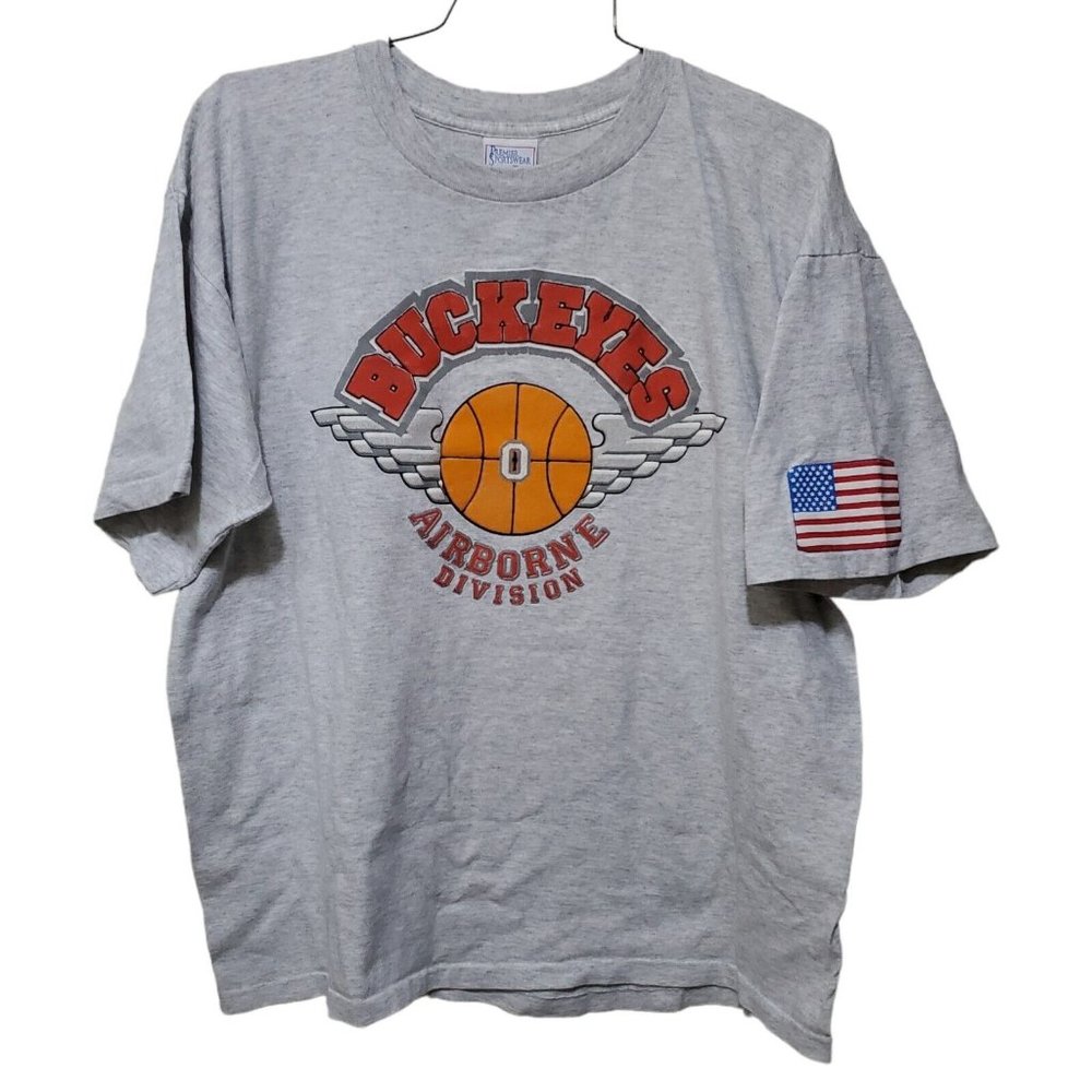 Vtg Buckeyes Airborne Division T-Shirt Gray Single Stitch 37th Infantry XL USA
